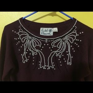 Beautiful beaded mahogany sweater anthropology field flower